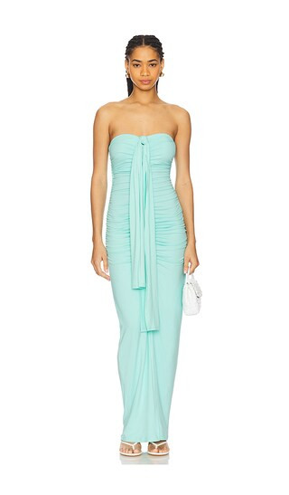 Center Gathered Tie With Slit Dress in Mint Creme | Revolve Clothing (Global)