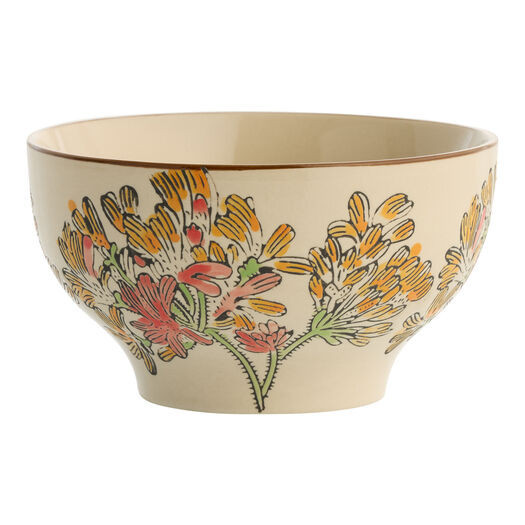 Cream Blossom Floral Hand Stamped Rice Bowl by World Market | World Market