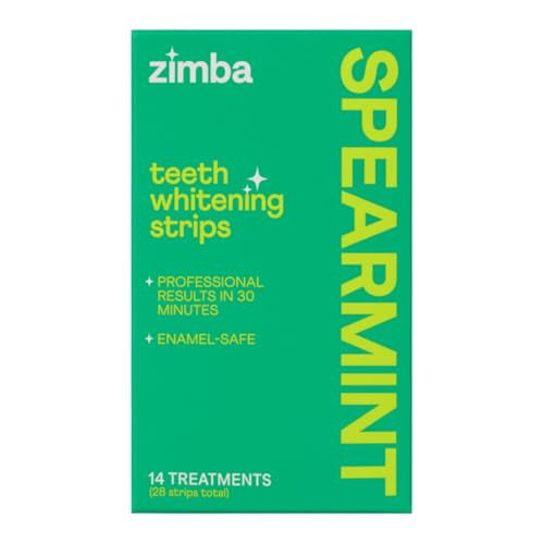 Zimba Spearmint Flavored Teeth Whitening Strips | Vegan, Enamel Safe Hydrogen Peroxide Teeth Whitener for Coffee, Wine, Tobacco, and Other Stains | 14 Day Treatment | Spearmint | Amazon (US)