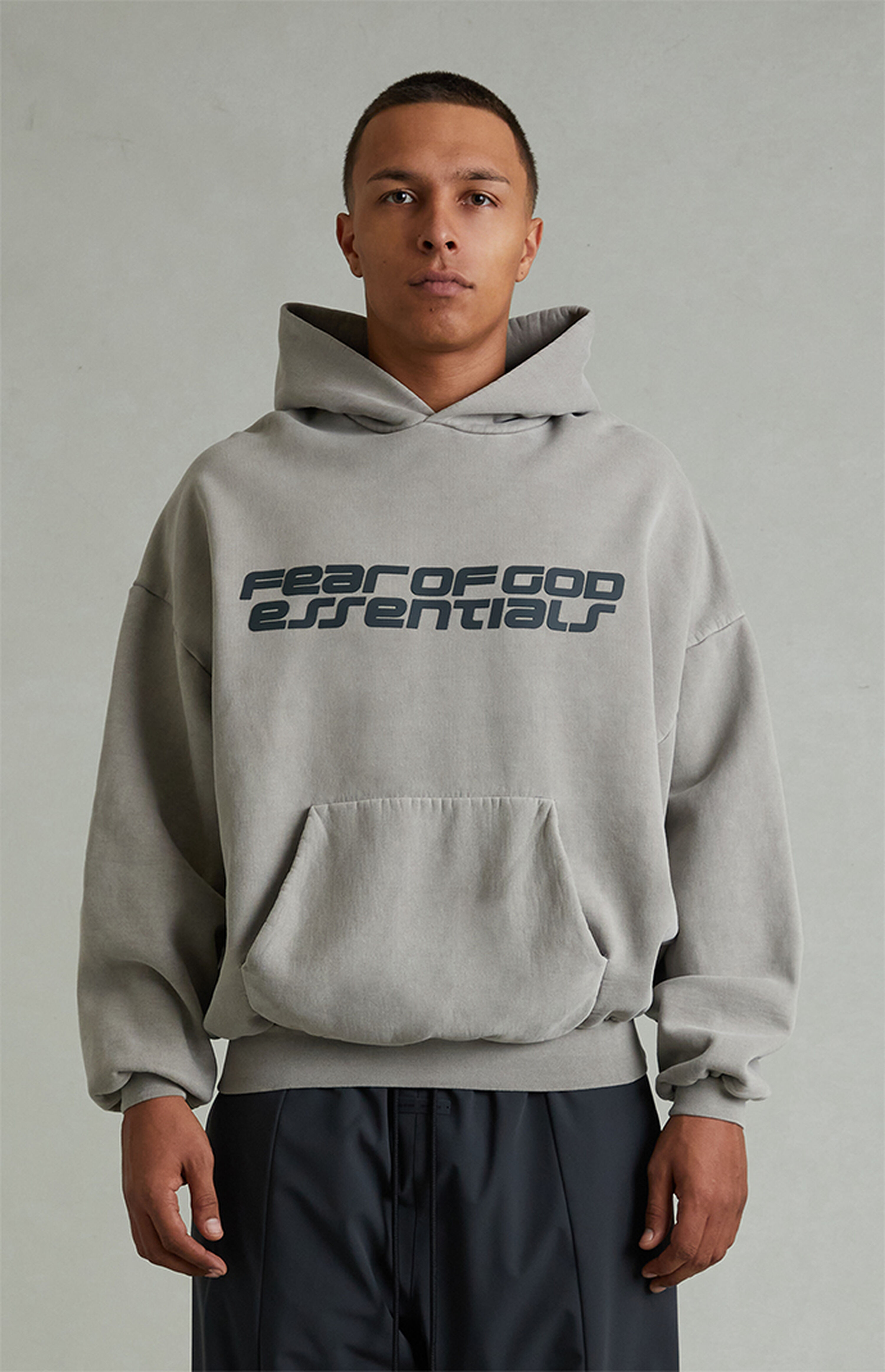 Fear of God ESSENTIALS Smoke Grey '90s Fleece Hoodie | PacSun | PacSun