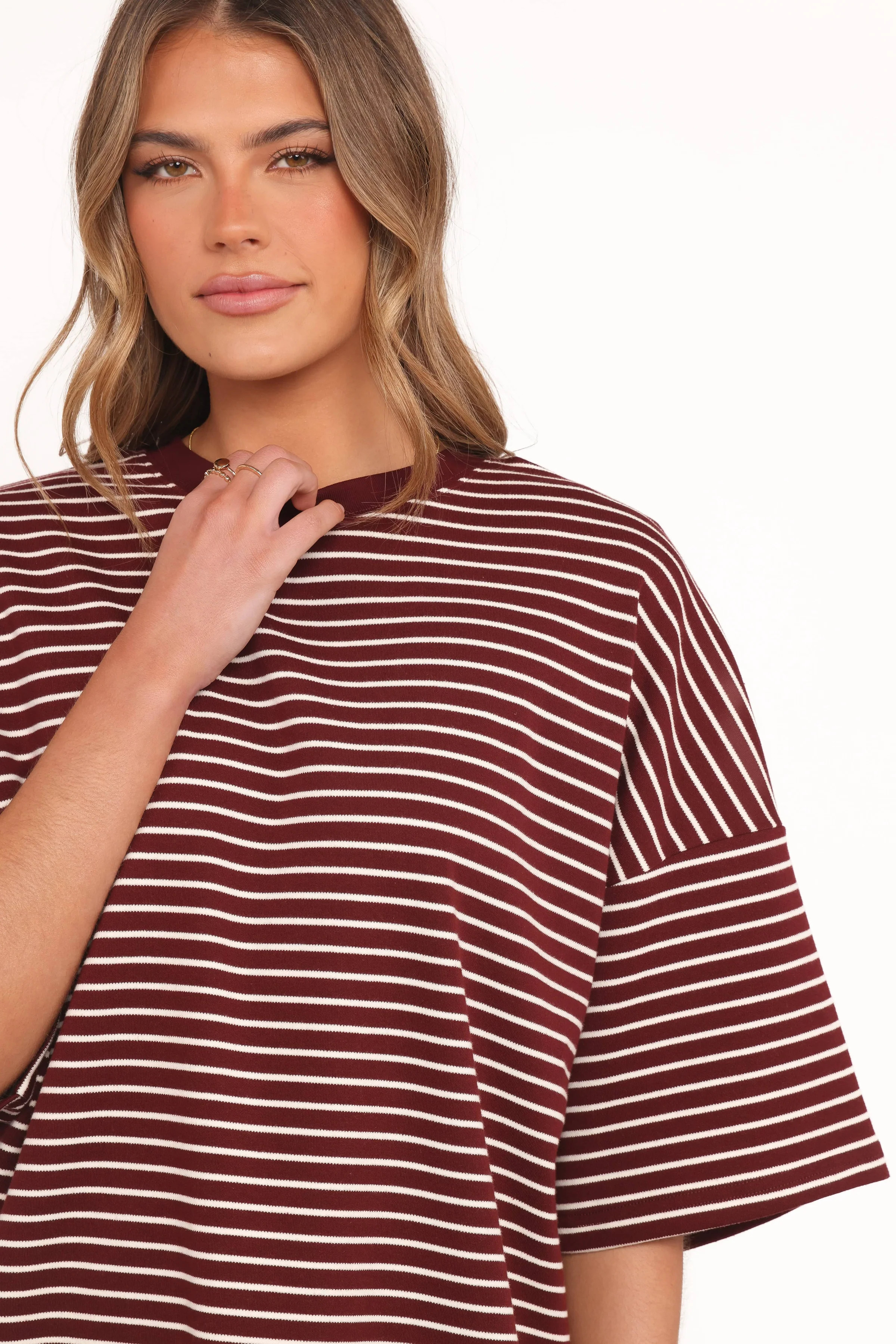 Hellen Stripe Short Set - Burgundy Cream Stripe | Petal & Pup (US)