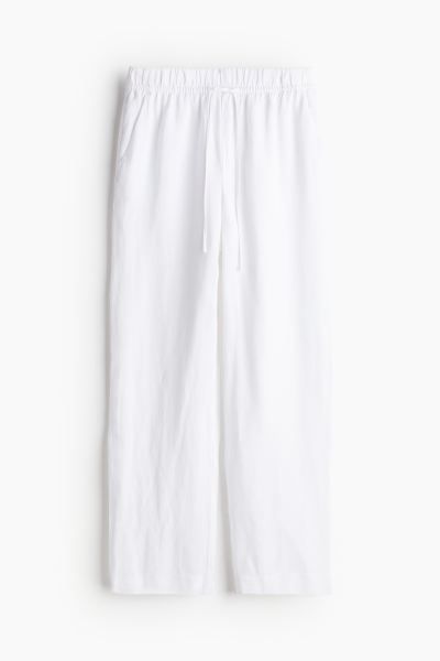 Linen-blend tapered trousers - White - Ladies | H&M GB | H&M (UK, MY, IN, SG, PH, TW, HK)