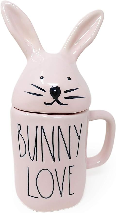 Rae Dunn By Magenta BUNNY LOVE Pastel Light Pink Ceramic LL Coffee Tea Mug With Bunny Ears Lid 20... | Amazon (US)