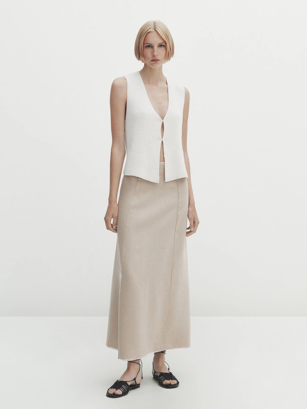 100% linen midi skirt with seam detail | Massimo Dutti DE