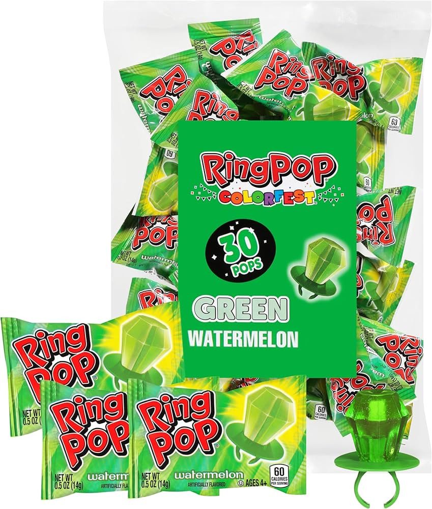 Ring Pop Individually Wrapped Watermelon Flavored Green Candy Lollipop Suckers for Celebrations &... | Amazon (US)