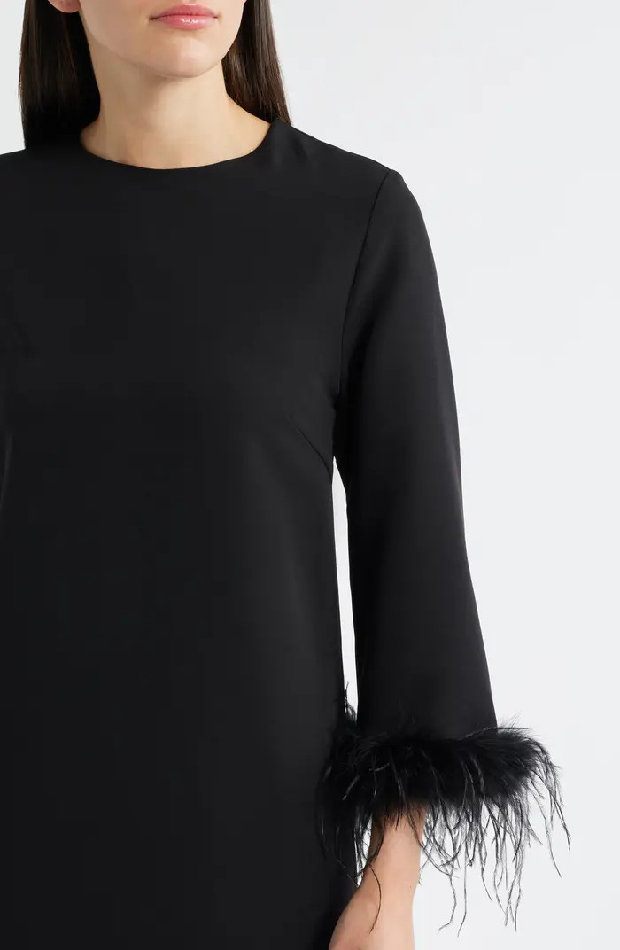 Mariam Feather Trim Long Sleeve Cocktail Midi Dress | Nordstrom