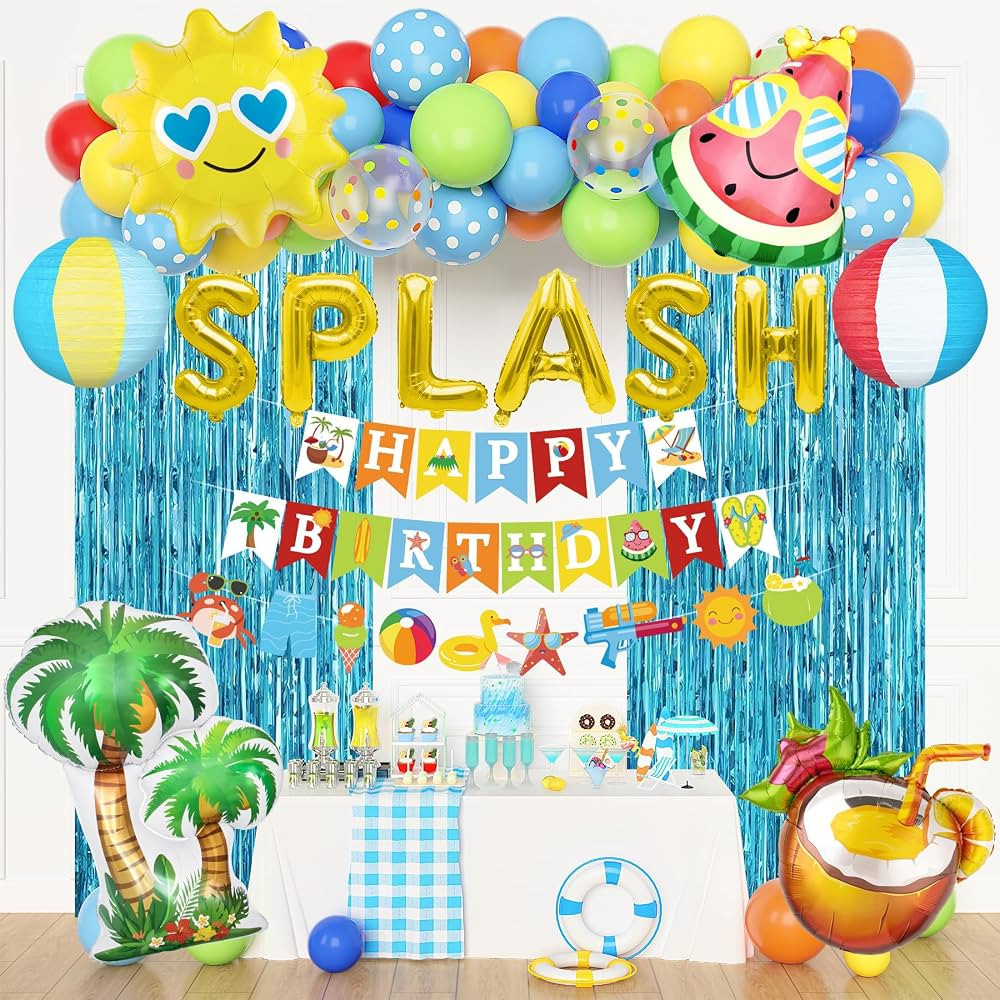 Summer Pool Beach Party Decorations, Splash Birthday Bash Party Supplies Tropical Summer Banner B... | Amazon (US)