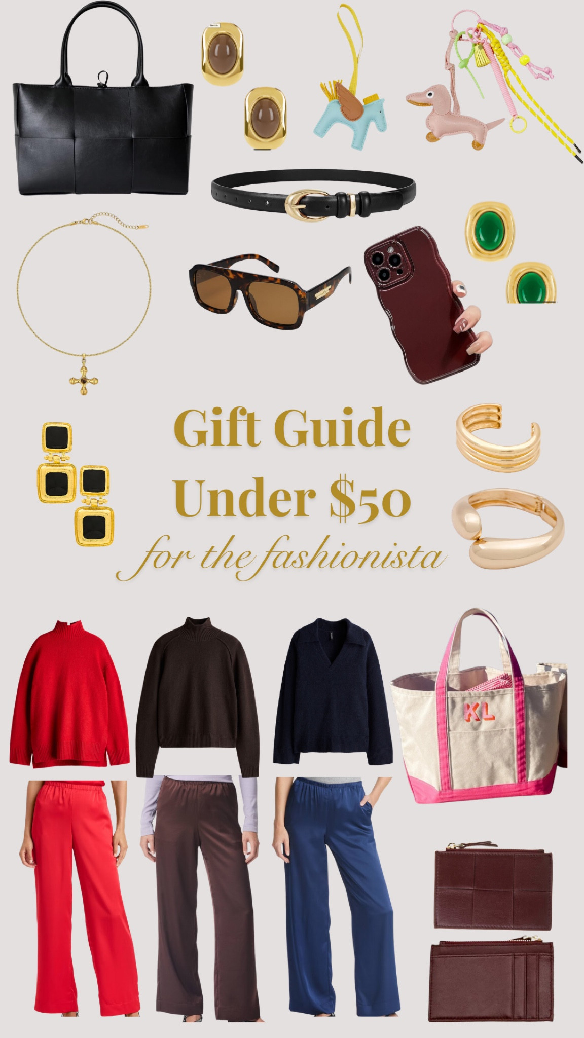 My gift guide for all my favs under $50!!! Perfect gifts for your mom, sisters, or friends ❤️ I wear a medium in the satin pants. 

#LTKGiftGuide #LTKHoliday #LTKFindsUnder50