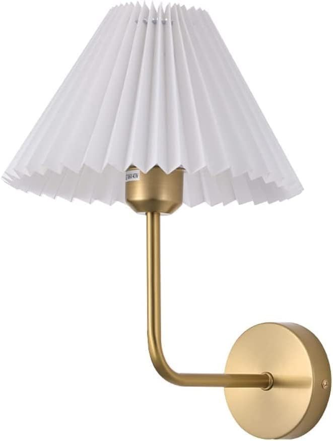 Bedroom Bedside Wall Lamp/Headboard Lights - 1 Light Single Wall Sconce with Pleated Fabric Shade, B | Amazon (UK)