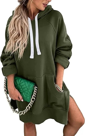 PRETTYGARDEN Women's Casual Pullover Sweatshirt Long Sleeve Split Hem Hoodie Dress with Kangaroo ... | Walmart (US)