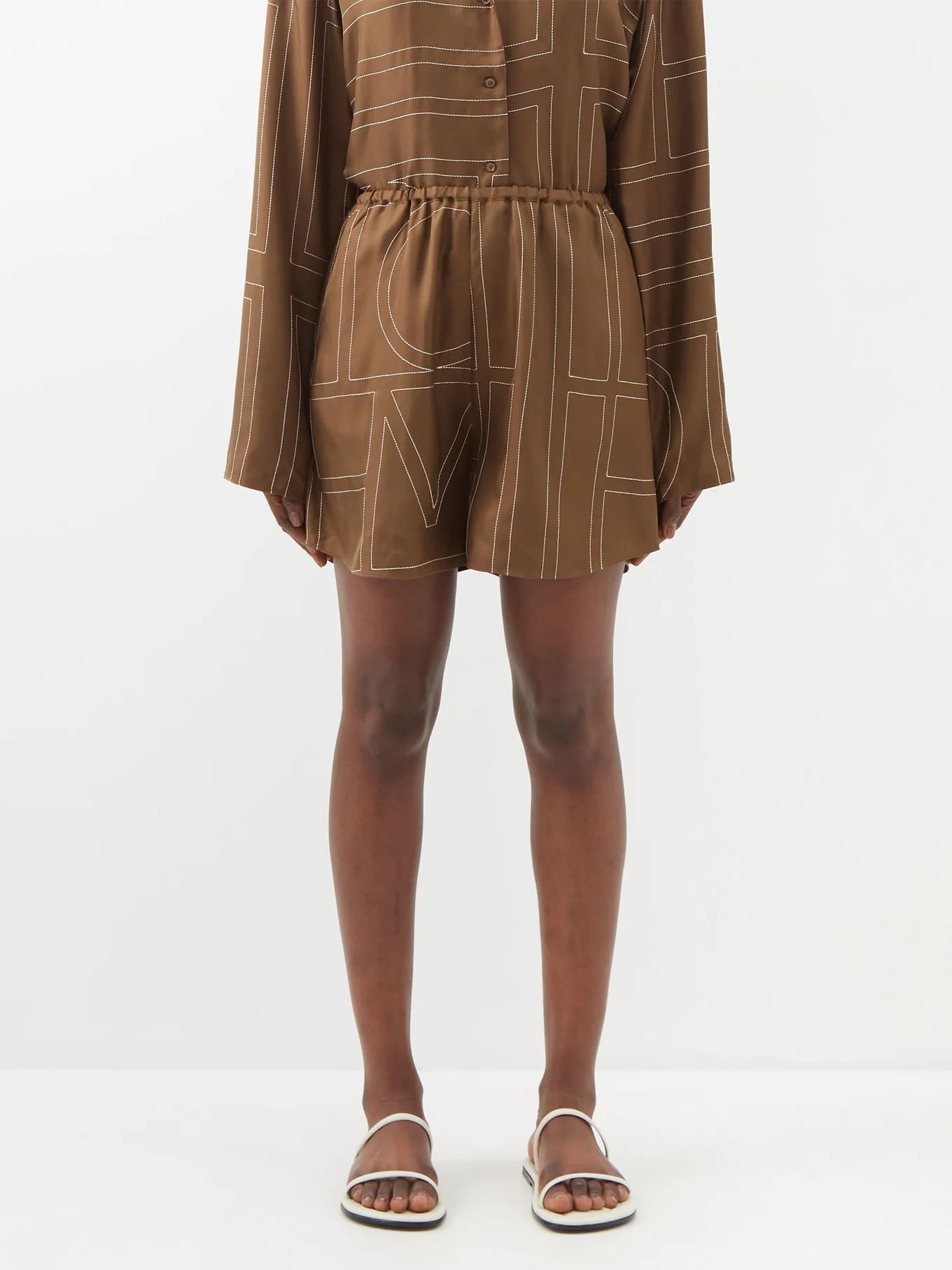 Monogram-embroidered silk shorts | Matches (US)