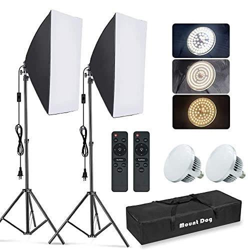 MOUNTDOG Softbox Lighting Kit, 2x19.7"x27.5" Photography Continuous Lighting System with 2pcs 85W 5700K E27 Socket LED Bulbs and Remote for Portrait Product Fashion Photography | Amazon (US)