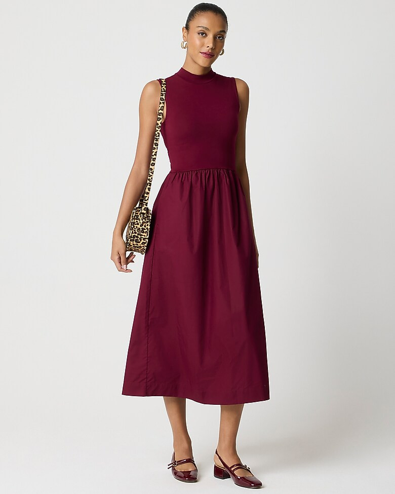 Mockneck knit mixed-media dress | J.Crew Factory