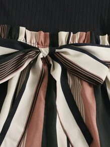 SHEIN VCAY Notched Neck Block Stripe Belted Tank Romper SKU: sw2106256433168191(1000+ Reviews)$12... | SHEIN