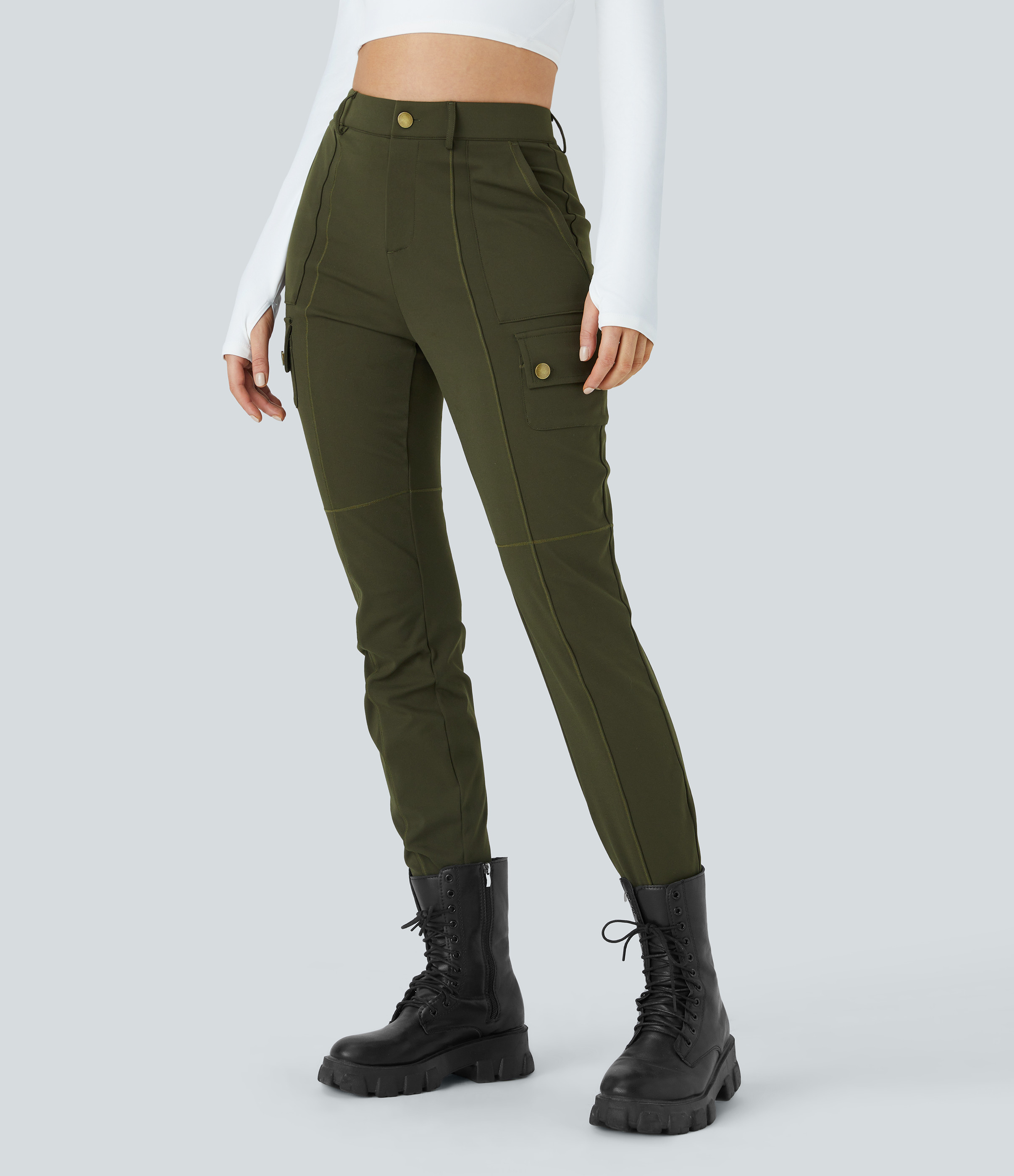 Women’s DayStretch High Waisted Zipper Pockets Solid Skinny Cargo Trousers - Halara | Halara UK