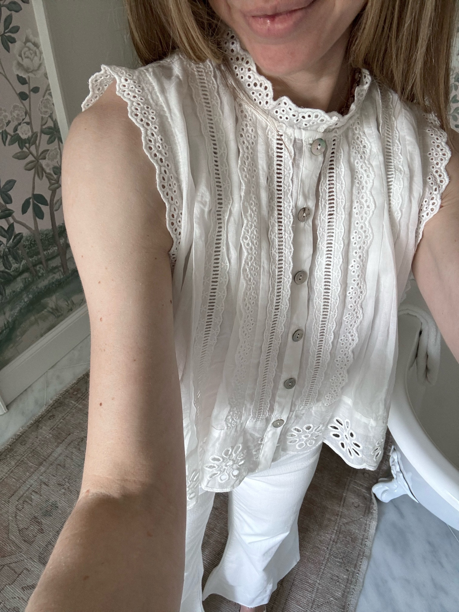 The 4 pieces that from Saks will carry you through summer. This eyelet swing top is light yet dressed up, also perfect with shorts. The platforms are 🤌🏻🤌🏻🤌🏻 comfortable, chic and a great price. The jeans are my go-to wide leg pair, and the dress works for every occasion, and also with a bump. 

@saks #saks #sakspartner 