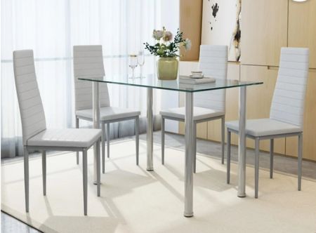White Kitchen Table Set, 5 Pieces Dining Table Set, Tempered Glass Dining Table and Chairs Set for 4, Upgraded Iron Dining Room Table Set with 4 PU Leather Chairs. Walmart home. 

#diningroomset
#table
#walmarthomedecor

#LTKhome