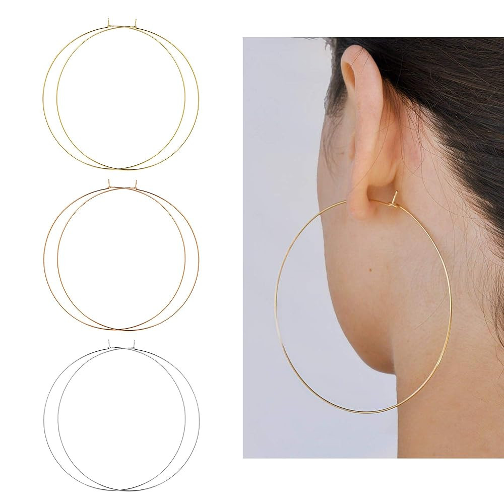 3 Pairs Thin Extra Large Hoop Earrings Set，Fashion Huge Gold Hoops 18k Gold Plated Lightweight ... | Amazon (US)