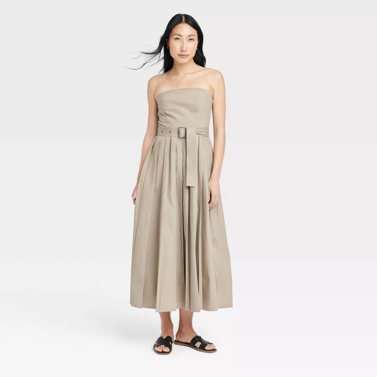 Women's Belted Midi Bandeau Dress - A New Day™ Khaki 0 | Target