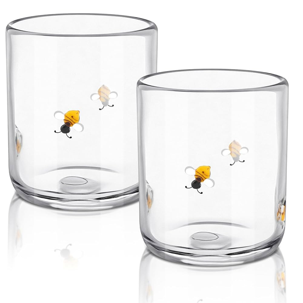 2 Pcs Bee Yellow Icon Juice Glasses, 14oz Stemless Wine Drinking Juice Glass Cup for Party Suppli... | Amazon (US)