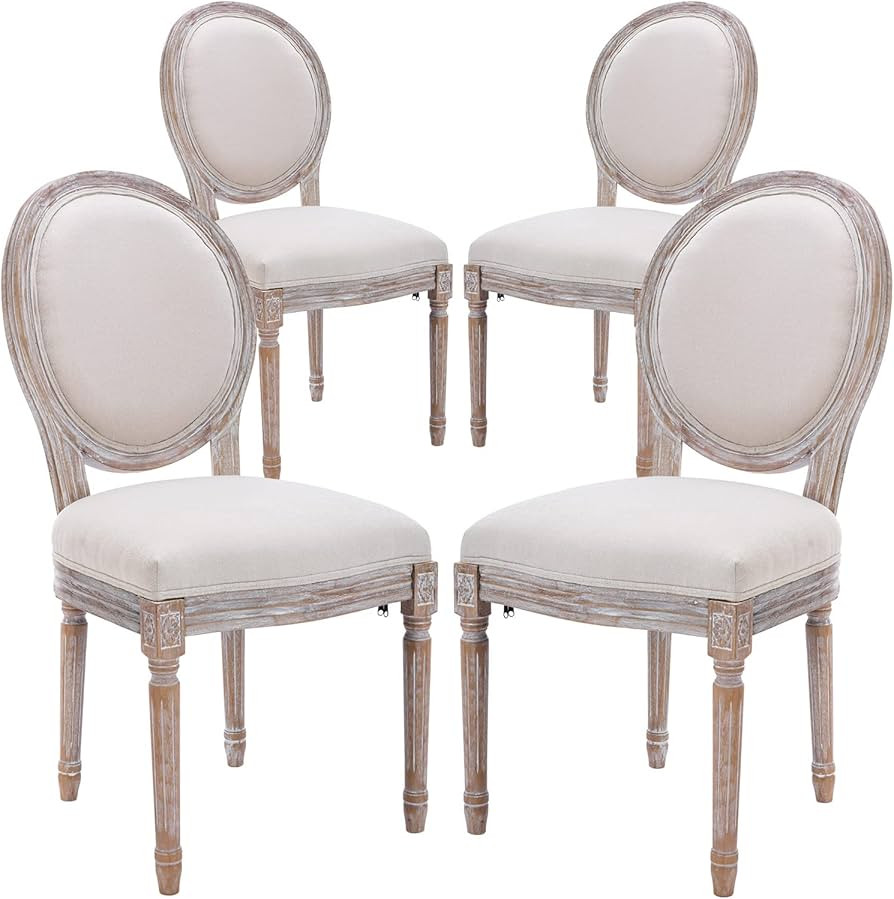 COLAMY French Country Vintage Dining Chairs Set of 4, Upholstered Farmhouse Dining Room Chairs wi... | Amazon (US)