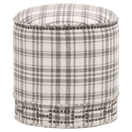 Darci Round Ottoman, Tartan Charcoal | One Kings Lane