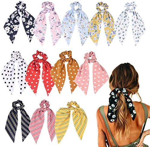 12 Pcs Hair Scarf Hair Scrunchies Chiffon Floral Scrunchie Hair Bands Ponytail Holder Scrunchy Ties  | Amazon (US)
