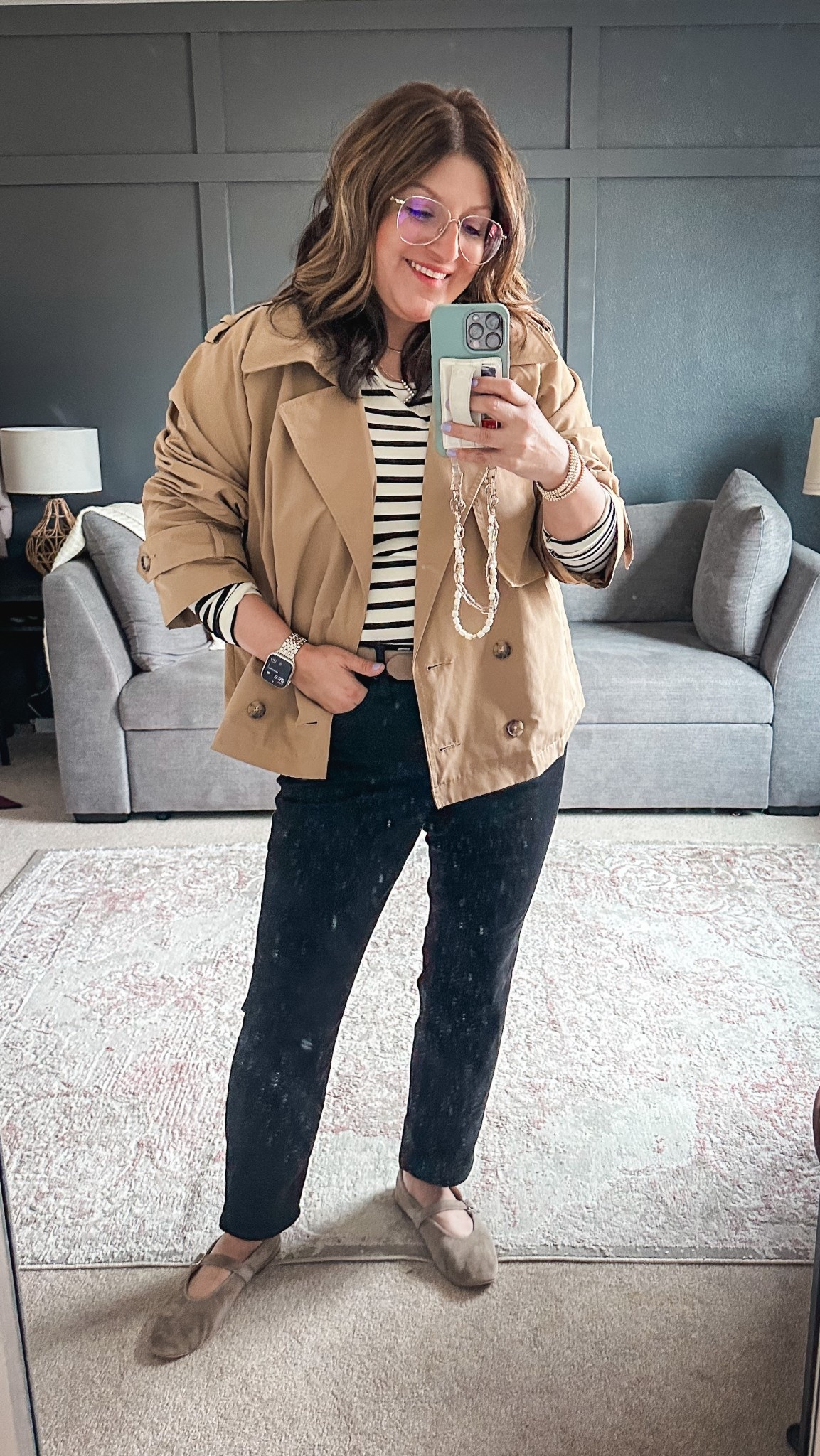 Abercrombie short trench (XL), Amazon striped tee (XL), Banaba Republic Factory belt (L), J. Crew jeans (31), Steve Madden dreaming flats  

#LTKMidsize #LTKSaleAlert #LTKOver40