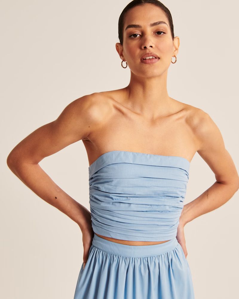 Women's Strapless Poplin Ruched Top | Women's Matching Sets | Abercrombie.com | Abercrombie & Fitch (US)
