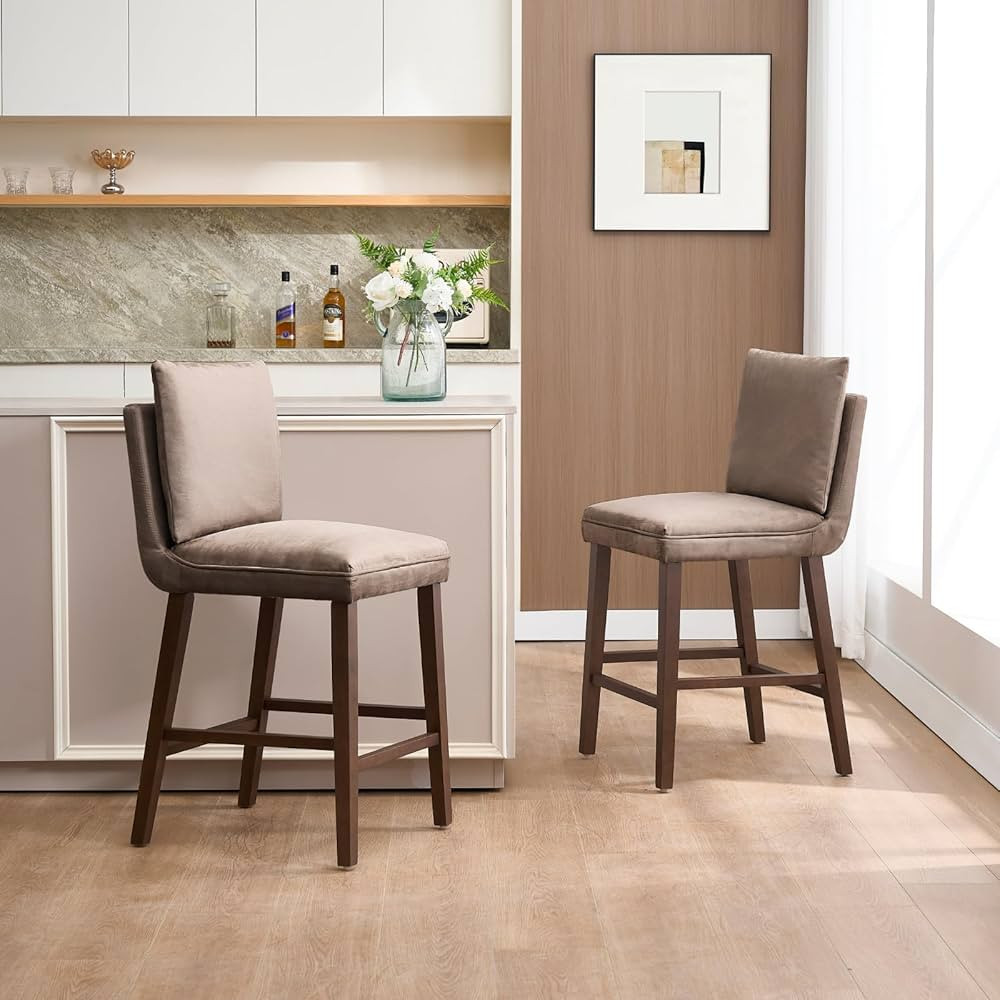 Suede Upholstered Bar Stools Set of 2, 26.9 Inch Modern Counter Height Barstools with Back, Armle... | Amazon (US)