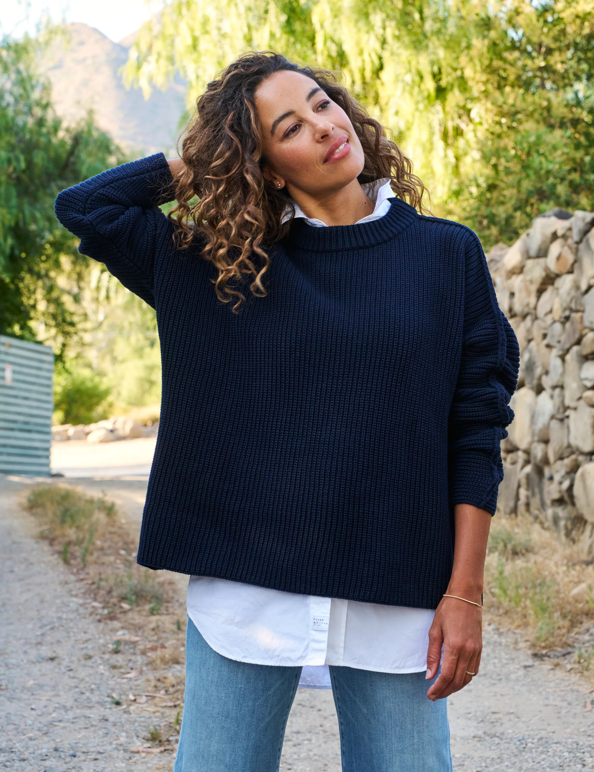 MONTECITO SWEATER Marine, Pure Italian Cotton | Frank & Eileen