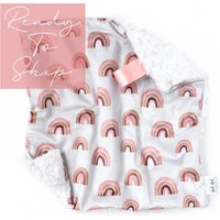 Lovey - Linen Rainbows Baby Girl Security Minky Blanket Ivory Blush Mustard Pink Gold Modern Boho Pe | Etsy (US)