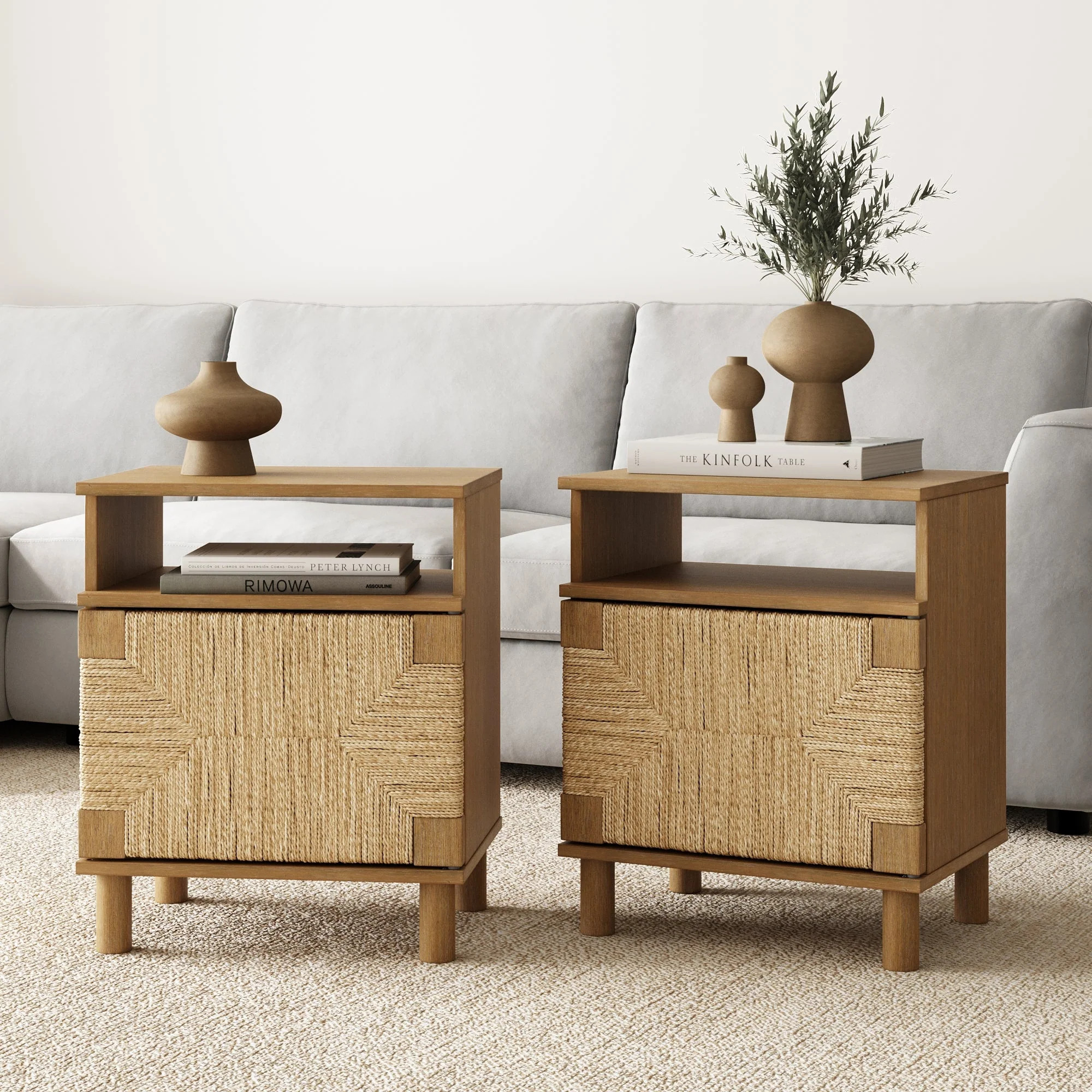 Boho Seagrass Storage Nightstands | Nathan James