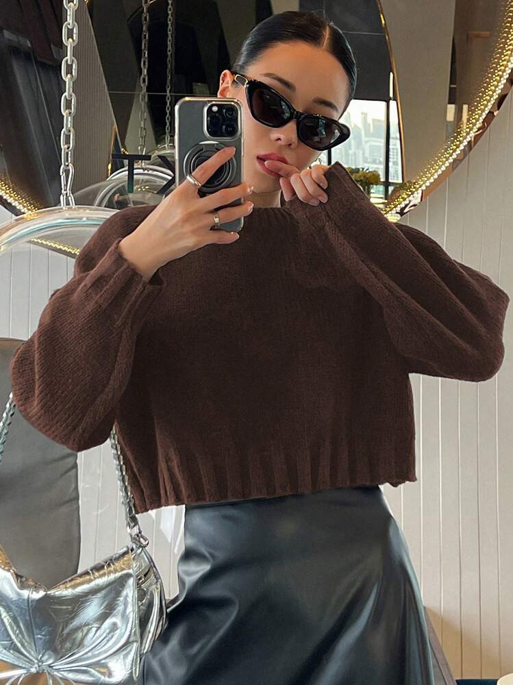  DAZY Women Solid Color Round Neck Loose Casual Pullover Sweater  | SHEIN