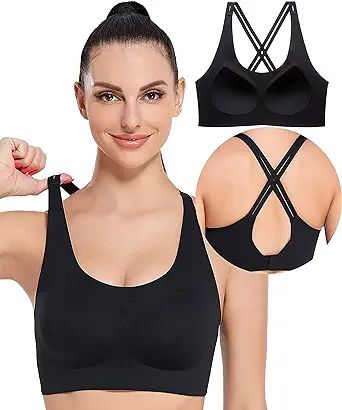 PRETTYWELL Molded Cup Sports Bras for Women,Cross Back Sports Bra Top,Wirefree Comfort Bras A to ... | Amazon (US)