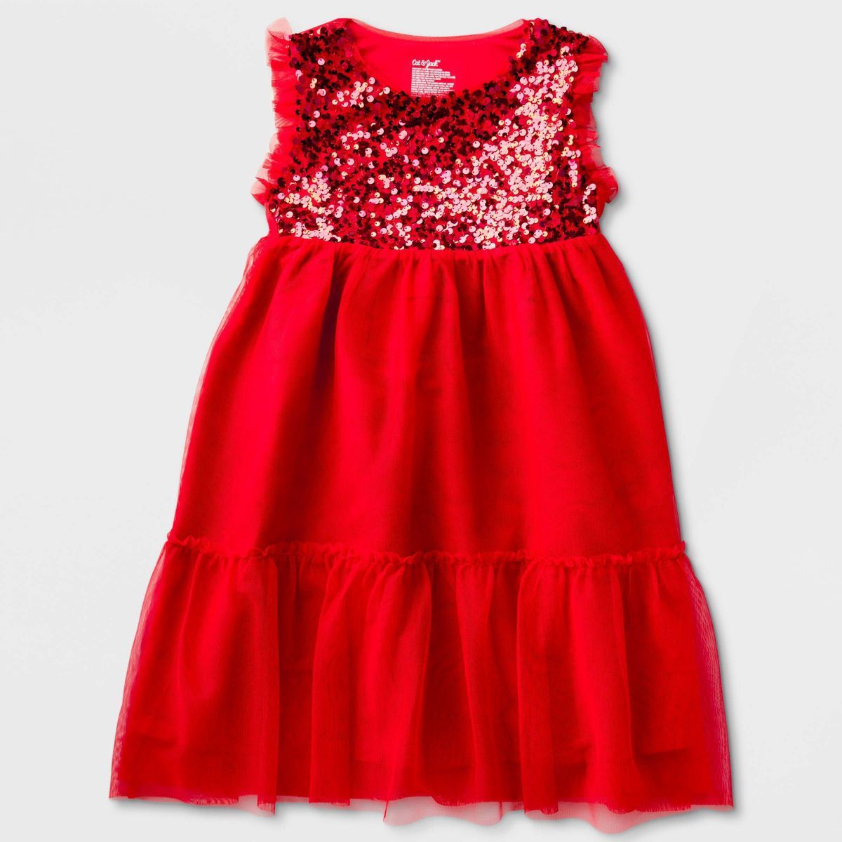 Girls' Adaptive Sleeveless Sequin Tulle Dress - Cat & Jack™ Red | Target