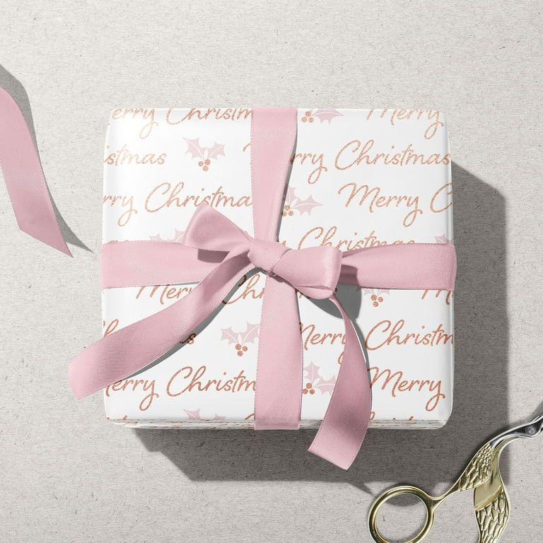 White and Rose Gold Premium Foil Merry Christmas Wrapping Paper, 25 sq ft, by Holiday Time | Walmart (US)