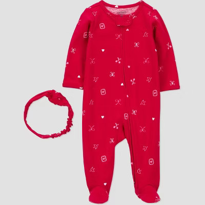 Carter's Just one you® Baby Girls' Valentine's Day Sleep N' Play with Headband - Red Newborn | Target