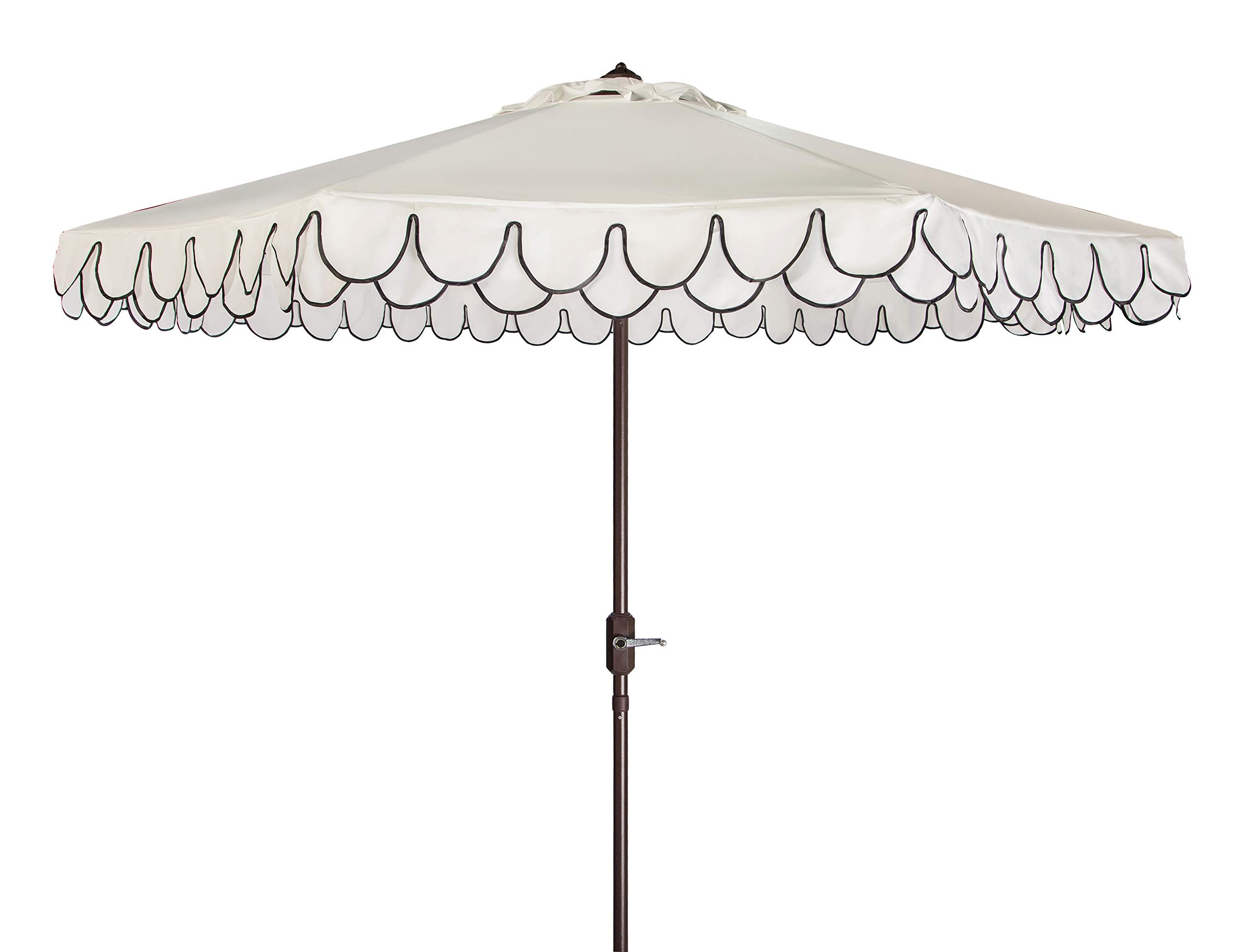 SAFAVIEH 9ft Outdoor Patio Umbrella, Round, Valance, Ivory & Black Trim, Auto Crank Tilt, UV Resi... | Amazon (US)
