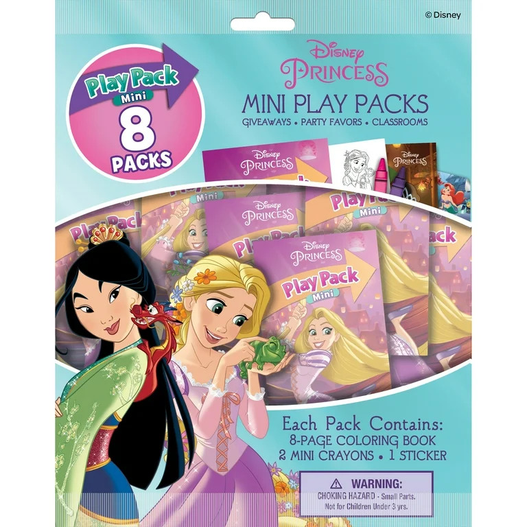 Disney Princess 8 Count Mini Play Pack with Small Coloring Book and Crayons, Paper Party Favors | Walmart (US)