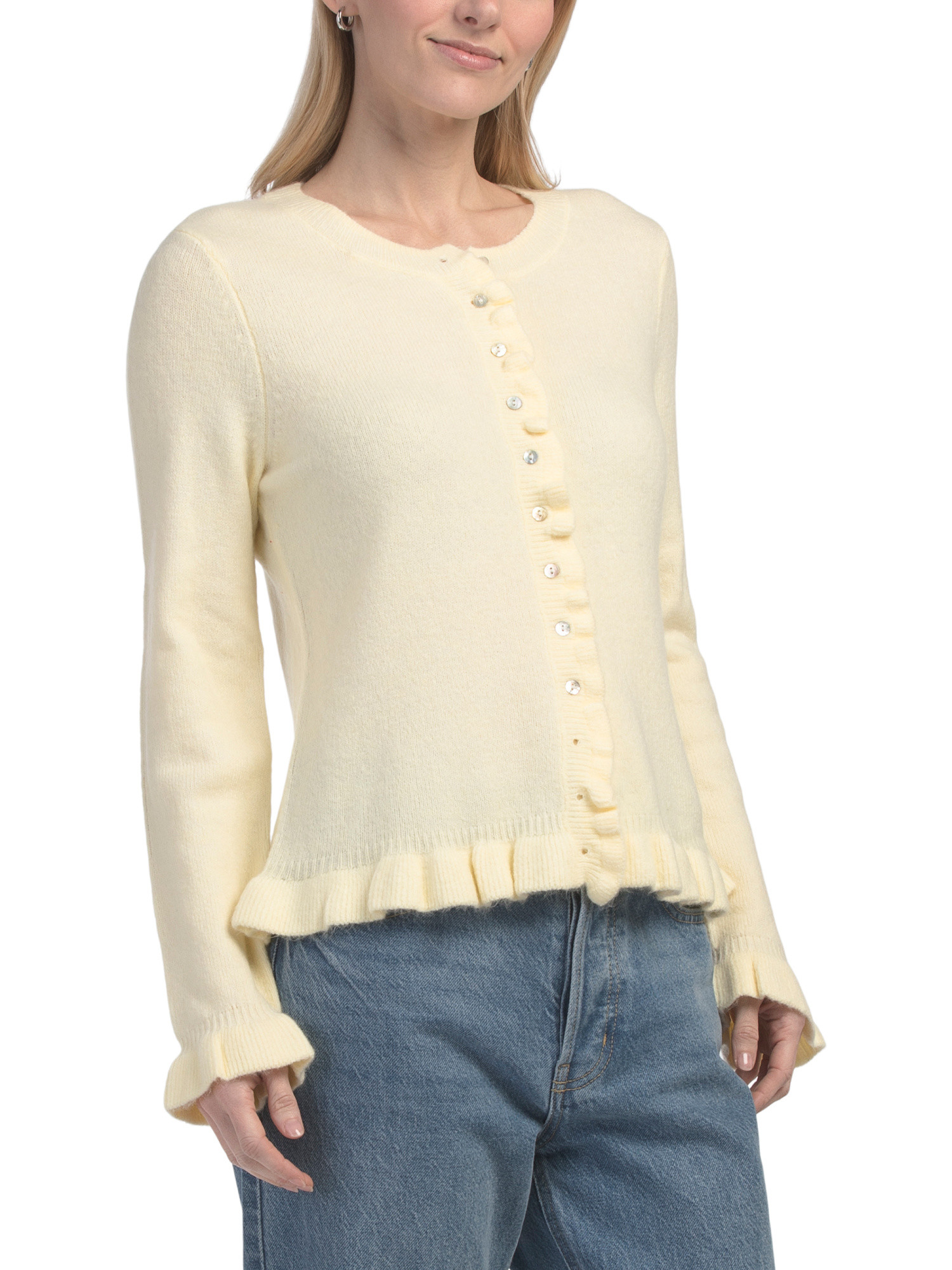 Ruffle Trim Long Sleeve Cardigan | TJ Maxx