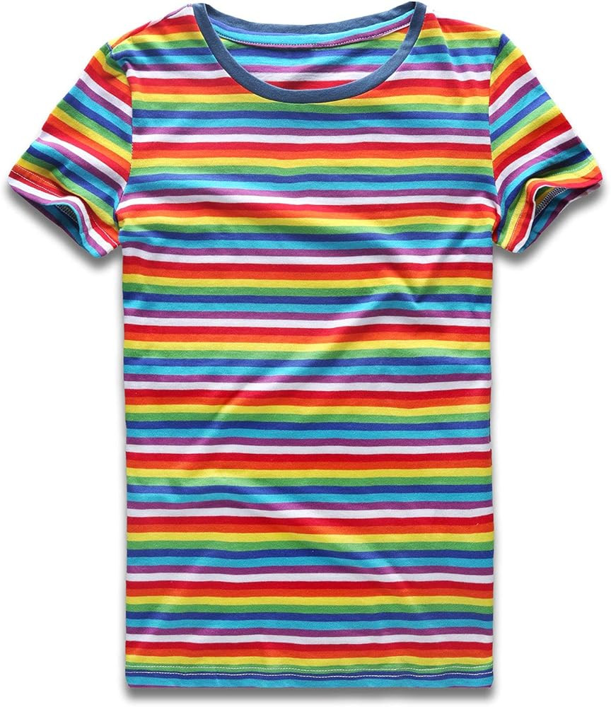Rainbow T Shirt Women Striped Tee Crew Neck Short Sleeve Stripes Tops Fashion | Amazon (US)