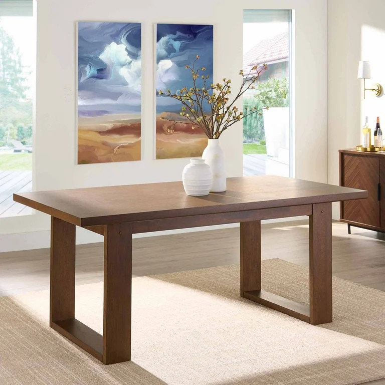Better Homes & Gardens Ezra Collection Rectangular Double Pedestal Dining Table, 72 in, Walnut | Walmart (US)