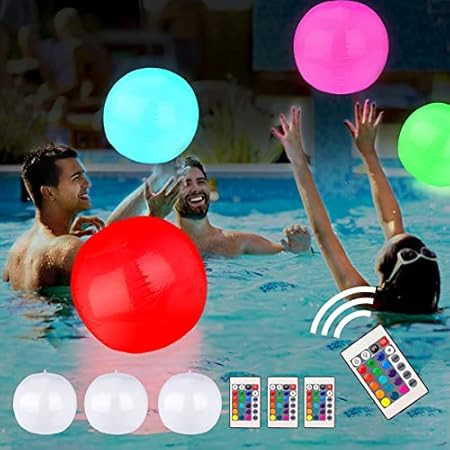 KNULIEEL 3 Pack:Pool Toys,3 Rechargeable LED Pool Lights + 3 Beach Balls | 16 Colors Lights,4 Light  | Amazon (US)