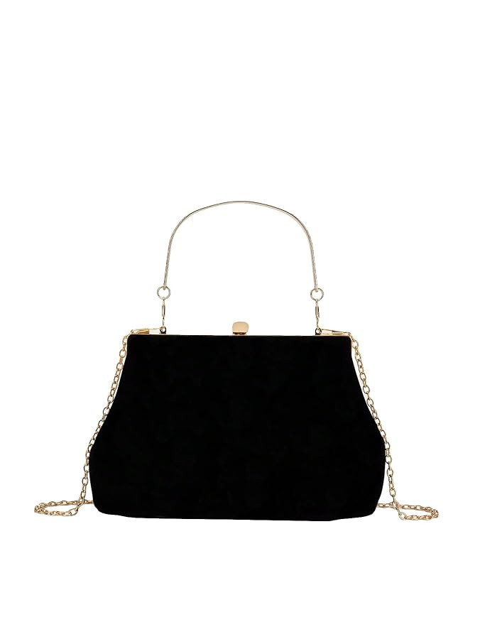 OYOANGLE Women's Kiss Lock Top Handle Solid Evening Bag Chain Shoulder Strap Glamorous Clutch Pur... | Amazon (US)