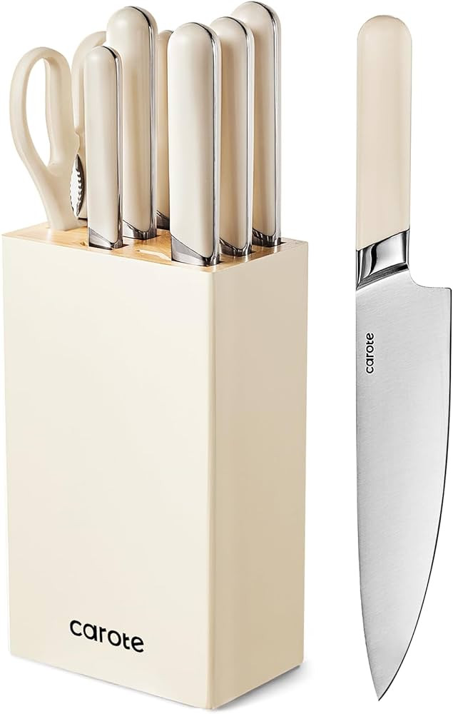 CAROTE 8PCS Kitchen Knife Bock Set, Stainless Steel Razor-Sharp Blade,Essential Knife Set with Bl... | Amazon (US)