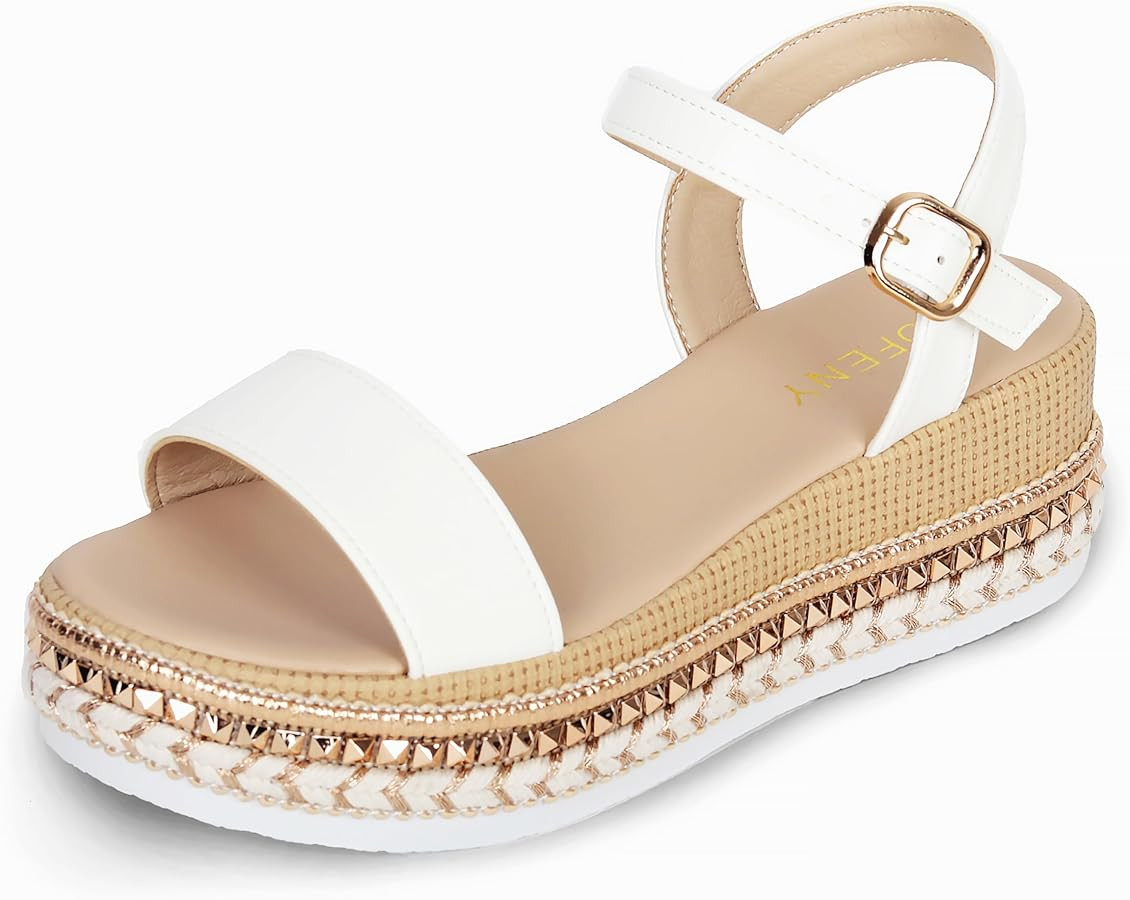 Women's Platform Sandals Buckle Ankle Strap Espadrille Open Toe Boho Wedge Sandals Size 6-11 | Amazon (US)