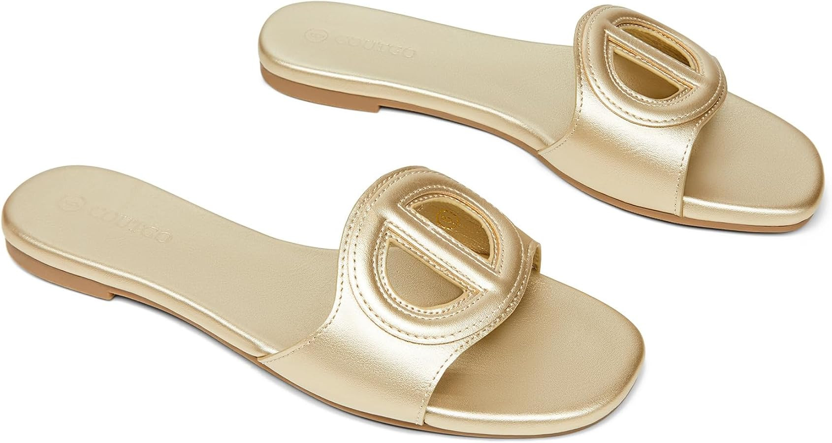 Coutgo Women's Open Toe Leather Summer Slide Sandals | Amazon (US)