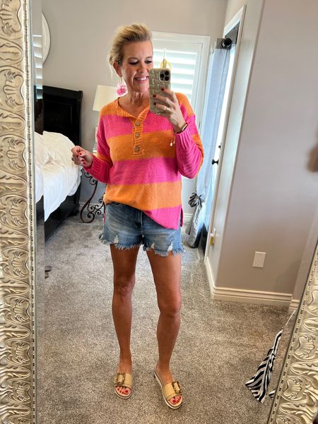 Headed somewhere warm?☀️
New arrivals …

This darling light weight sweater in pink and orange!
So cute fits true to size I am in small

Risen shorts fits tts in 27 
So good and affordable 

Sam Edelman buckle sandals 
So comfy and cushioned!
Goes with everything 



#LTKSeasonal #LTKstyletip