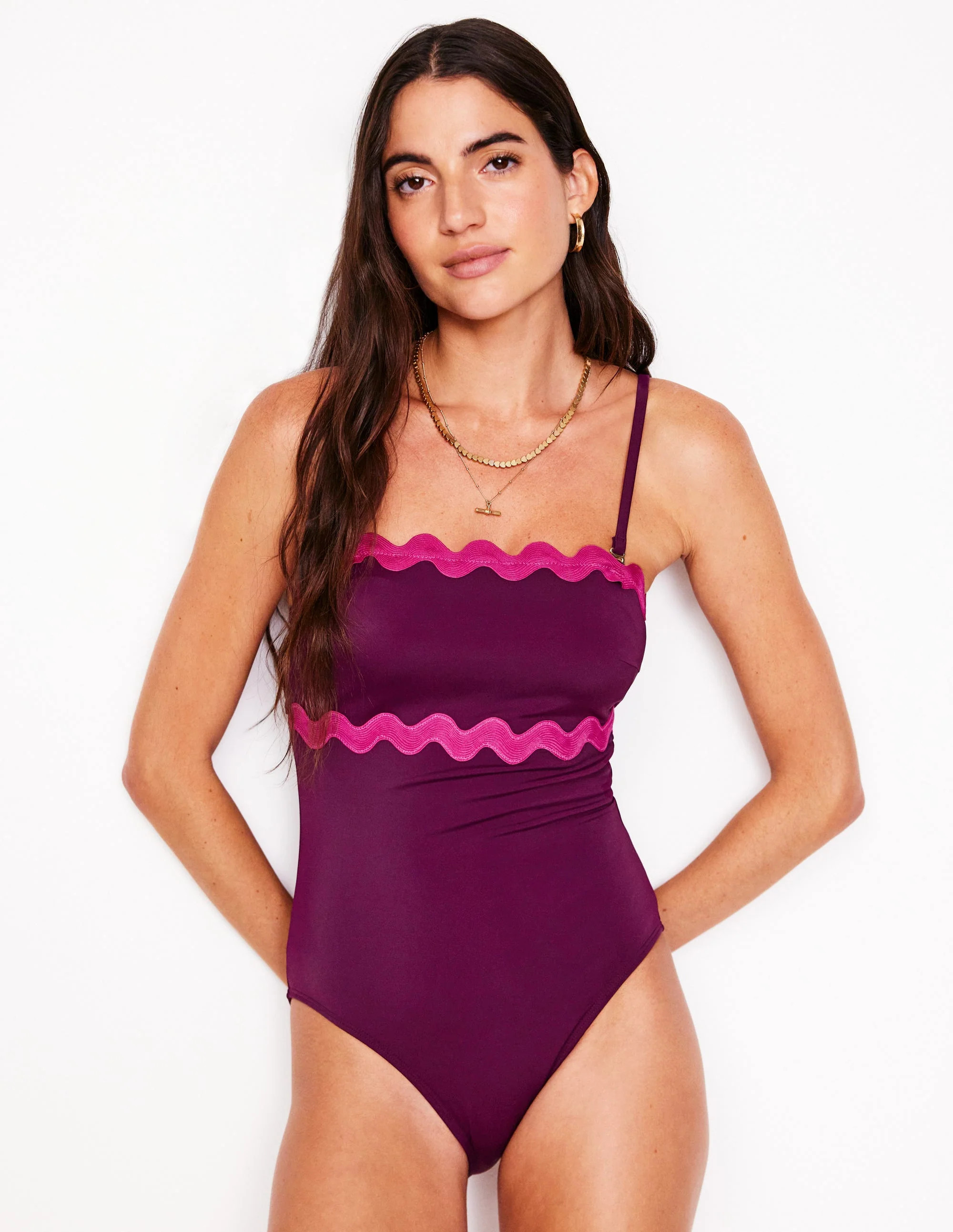 Giant Rik Rak Swimsuit-Chocberry, Jewel | Boden UK